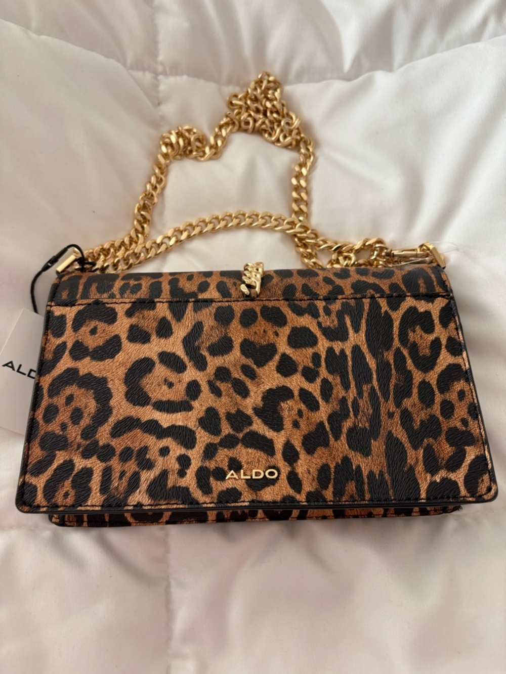 ALDO Leopard Print Crossbody with Gold Chain Tassel - Brown/Black - Picture 3 of 3